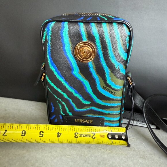 Versace Medusa Printed Calf Leather Tiger Blue/Black 100792 Phone case Bag - Picture 11 of 16